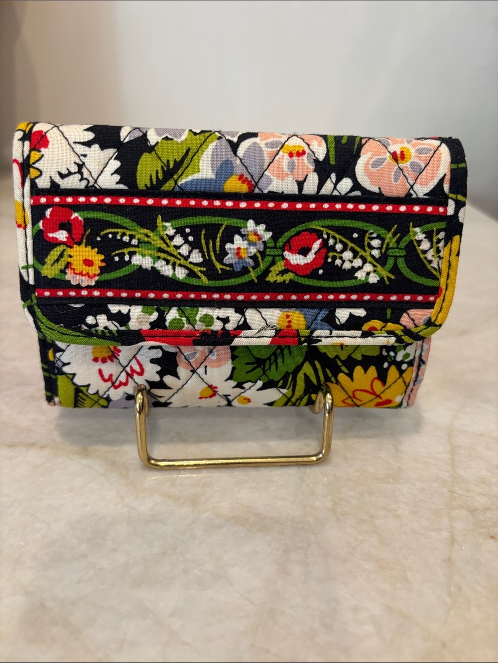 Vera Bradley Black Multi Quilted Floral Fold-Over Wallet